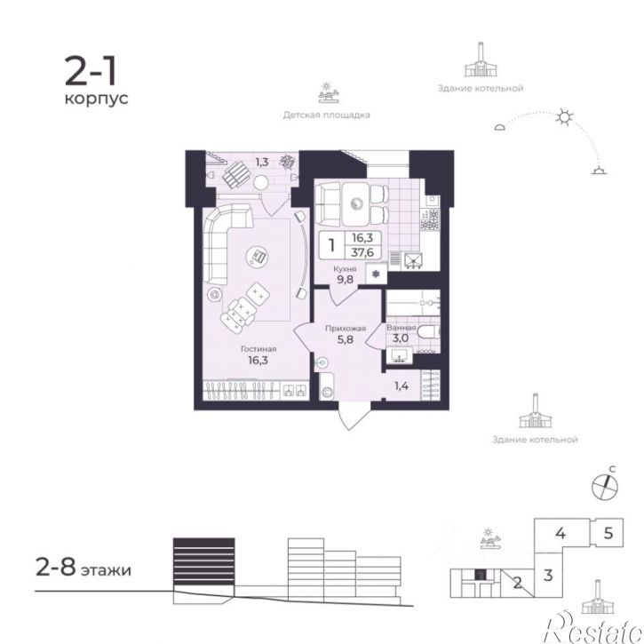 1-комн квартира в новом доме Фабричная улица, 26,  д. 26