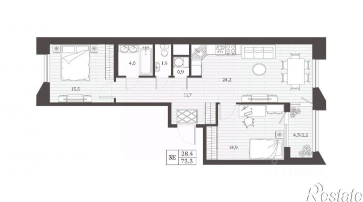 2-комн квартира в новом доме улица Сальмана