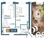 1-комн, 36 кв м, этаж 6/8 улица Графа Воронцова, 78скА-6